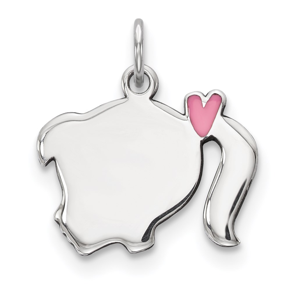 QM537.jpg Sterling Silver Rhod-plate Pink Enamel Left Facing Girl Head Disc Charm - Image 1