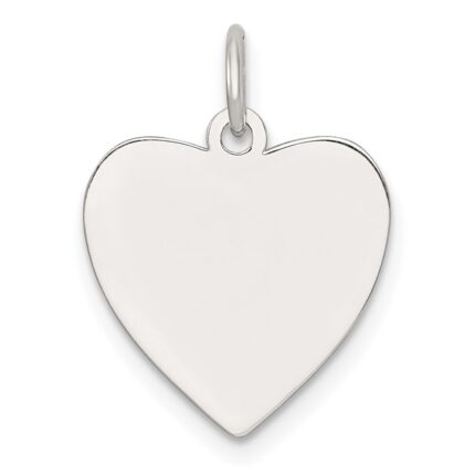 SS Rh-plt Engraveable Heart Polished Front/Satin Back Disc Charm