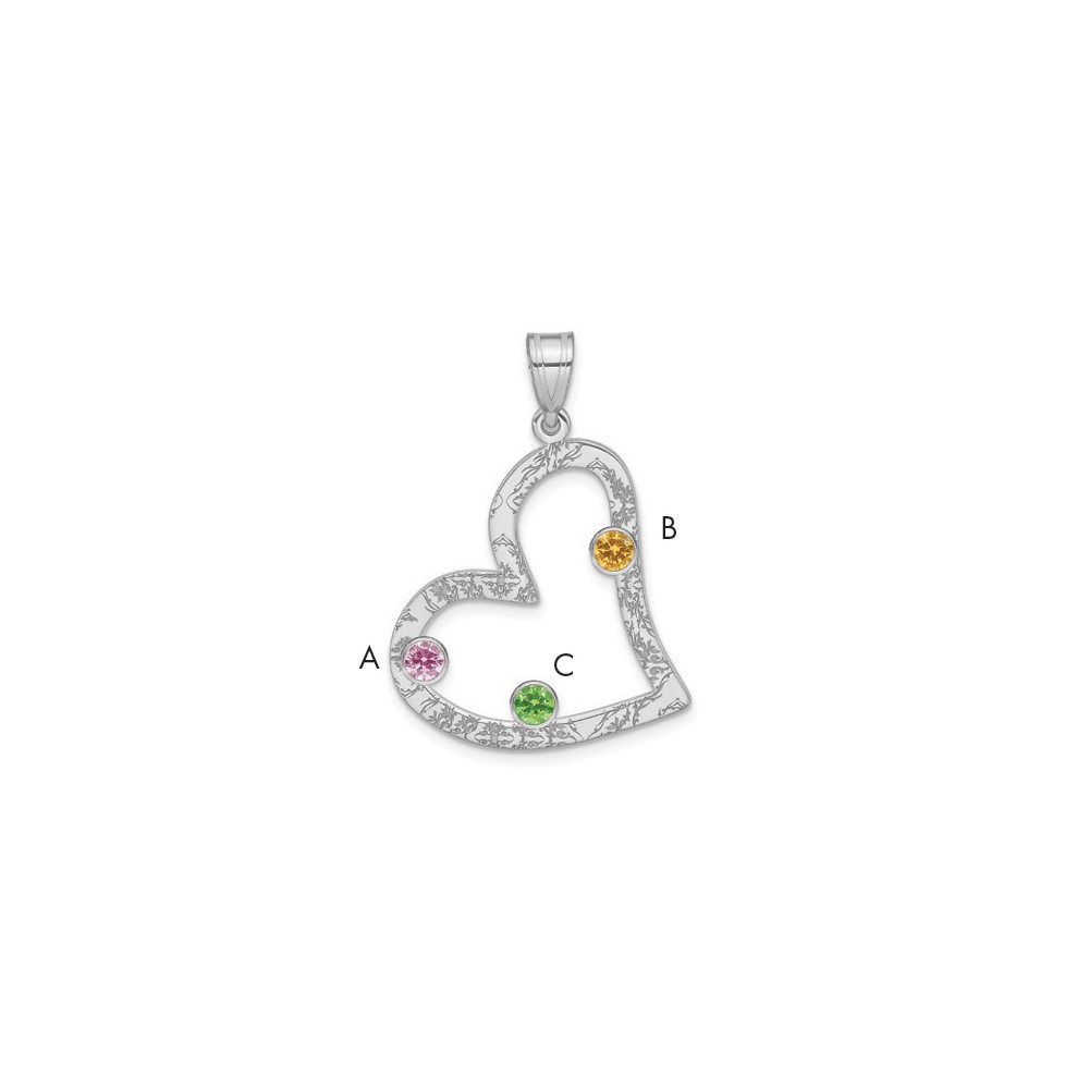 QMP2_3SS-6.jpg SS/Rhodium-plated 3 Birthstone Heart with SS Bezel Family Pendant - Image 1