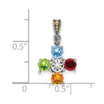 Sterling Silver Antiqued w/14k 5-stone w/Diamond Mothers Pendant Semi-Mount - Image 6