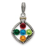 Sterling Silver Antiqued w/14k 5-stone w/Diamond Mothers Pendant Semi-Mount - Image 2