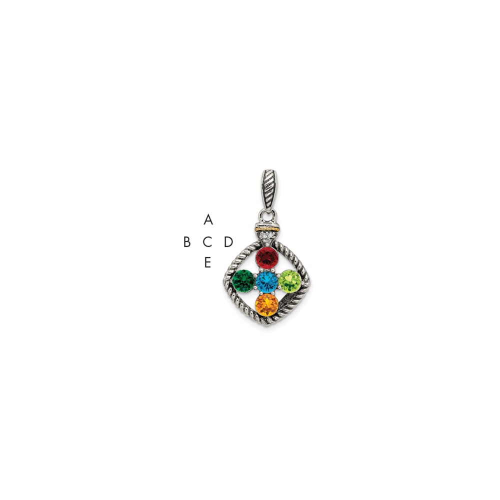 QMPD26_5-6.jpg Sterling Silver Antiqued w/14k 5-stone w/Diamond Mothers Pendant Semi-Mount - Image 1