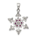 Sterling Silver Rhodium-plated Created Ruby and CZ Snowflake Charm - Image 4