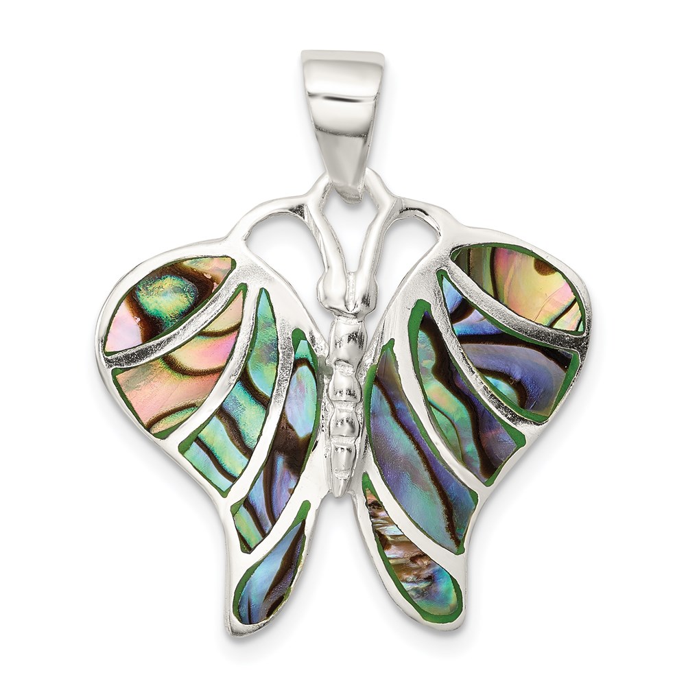 QP1305.jpg Sterling Silver Rhodium-plated Abalone Butterfly Pendant - Image 1