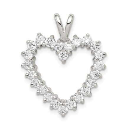 Sterling Silver Rhodium-plated CZ Heart Pendant