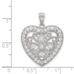 Sterling Silver Rhodium-plated CZ Filigree Heart Pendant - Image 3