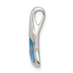 Sterling Silver Rhodium-plated Polished Created Blue Opal Whale Tail Chain Slide - Image 2