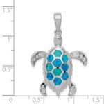 Sterling Silver Rhod-plated Created Blue Opal Inlay/CZ Tortoise Pendant - Image 3