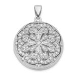 Sterling Silver Rhodium-plated CZ Flower Design 22mm Locket Pendant
