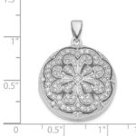 Sterling Silver Rhodium-plated CZ Flower Design 22mm Locket Pendant - Image 3