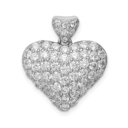 Sterling Silver Rhodium-plated CZ Puffed Heart Pendant