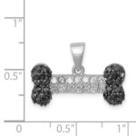 Sterling Silver Rhodium-plated Black & Clear CZ Dog Bone Pendant - Image 3