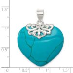 Sterling Silver Rhodium-plated Turquoise Heart Stone Pendant - Image 3