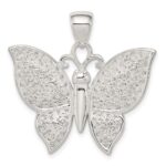 Sterling Silver Rhodium-plated Polished/Textured Butterfly Pendant