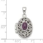 Sterling Silver Rhodium-plated and Antiqued Amethyst Locket - Image 3