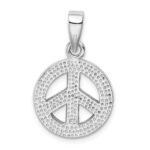 Sterling Silver Rhodium-plated Blue Inlay Created Opal Peace Sign Pendant - Image 4