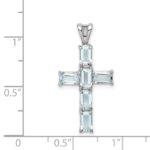 Sterling Silver Rhodium Plated Aquamarine Cross Pendant - Image 3