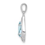 Sterling Silver Rhodium Plated Diamond and Aquamarine Pendant - Image 2