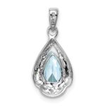 Sterling Silver Rhodium Plated Diamond and Aquamarine Pendant - Image 4