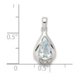 Sterling Silver Rhodium Plated Diamond and Aquamarine Pendant - Image 3