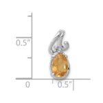 Sterling Silver Rhodium Plated Diamond & Citrine Oval Pendant - Image 3