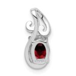 Sterling Silver Rhodium Plated Diamond & Garnet Oval Pendant - Image 4