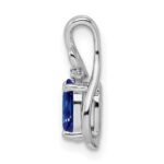 Sterling Silver Rhodium Plated Diamond & Sapphire Oval Pendant - Image 2
