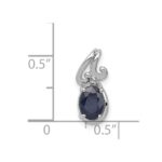 Sterling Silver Rhodium Plated Diamond & Sapphire Oval Pendant - Image 3