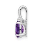 Sterling Silver Rhodium Plated Diamond and Amethyst Oval Pendant - Image 2