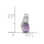 Sterling Silver Rhodium Plated Diamond and Amethyst Oval Pendant - Image 3