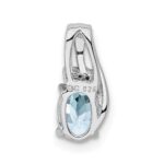 Sterling Silver Rhodium Plated Dia. & Aquamarine Oval Pendant - Image 4