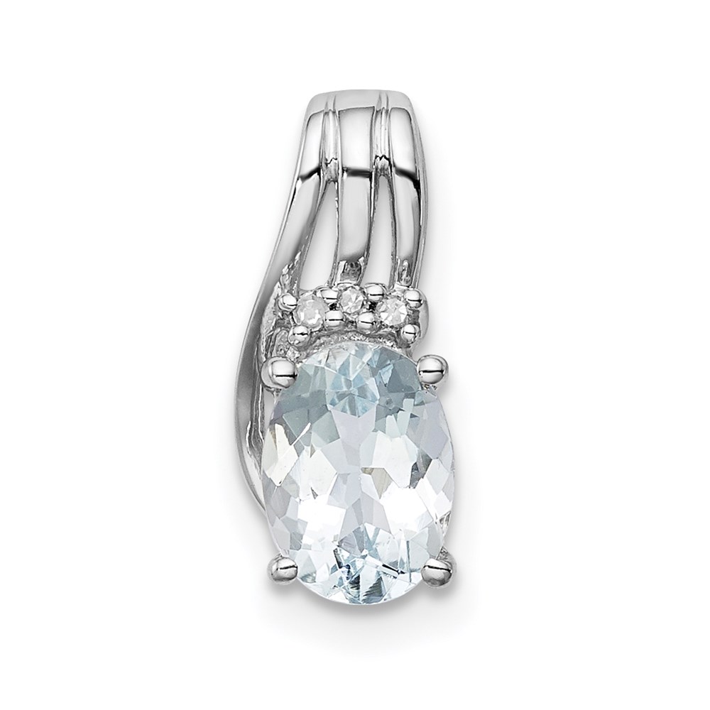 QP2979AQ.jpg Sterling Silver Rhodium Plated Dia. & Aquamarine Oval Pendant - Image 1