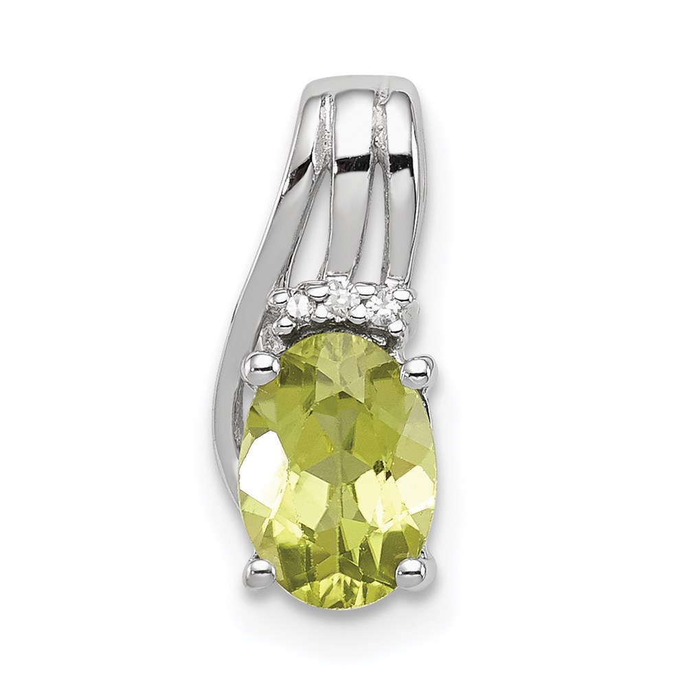QP2979PE.jpg Sterling Silver Rhodium Plated Diamond and Peridot Oval Pendant - Image 1