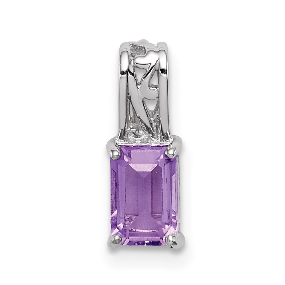QP2981AM.jpg Sterling Silver Rhodium Plated Amethyst Rectangle Pendant - Image 1