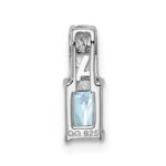 Sterling Silver Rhodium Plated Aquamarine Rectangle Pendant - Image 4