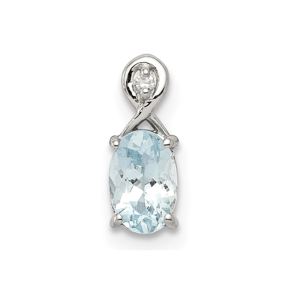 QP2984AQ.jpg Sterling Silver Rhodium Plated Dia. & Aquamarine Oval Pendant - Image 1