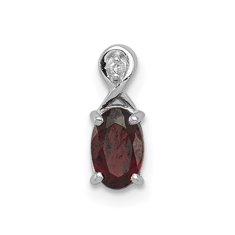 QP2984GA.jpg Sterling Silver Rhodium Plated Diamond & Garnet Oval Pendant - Image 1