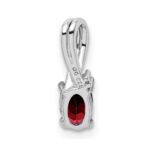 Sterling Silver Rhodium Plated Diamond Garnet Oval Pendant - Image 4