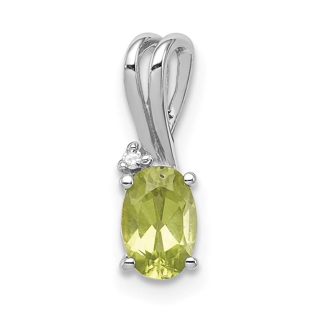QP2985PE.jpg Sterling Silver Rhodium Plated Diamond and Peridot Oval Pendant - Image 1