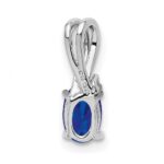 Sterling Silver Rhodium Plated Diamond and Sapphire Oval Pendant - Image 4