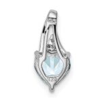 Sterling Silver Rhodium Plated Dia. & Aquamarine Heart Pendant - Image 4