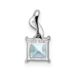 Sterling Silver Rhodium Plated Dia. & Aquamarine Square Pendant - Image 4
