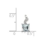 Sterling Silver Rhodium Plated Dia. & Aquamarine Square Pendant - Image 3