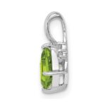 Sterling Silver Rhodium Plated Diamond and Peridot Square Pendant - Image 2