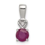 Sterling Silver Rhodium Plated Diamond & Ruby Round Pendant