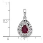 Sterling Silver Rhodium Plated Ruby Teardrop Pendant - Image 3