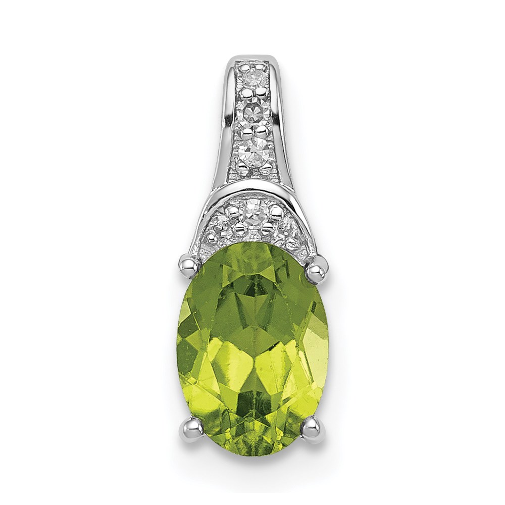 QP3049PE.jpg Sterling Silver Rhodium-plated Diamond and Peridot Oval Pendant - Image 1