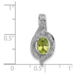 Sterling Silver Rhodium-plated Diamond and Peridot Oval Pendant - Image 3