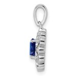 Sterling Silver Rhodium Plated Diamond & Sapphire Oval Pendant - Image 2