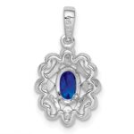 Sterling Silver Rhodium Plated Diamond & Sapphire Oval Pendant - Image 4